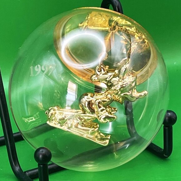 VTG Lenox Disney Mickey Mouse 1997 Gold Plated Sledding Glass Sphere Ornament - Picture 13 of 14